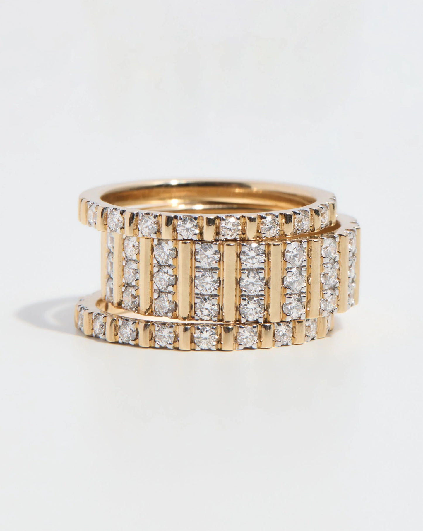 Three Row Fluted Diamond Ring